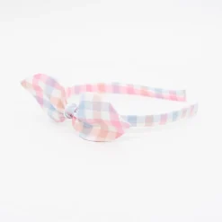 Diadema lazo vichy tricolor hecha a mano