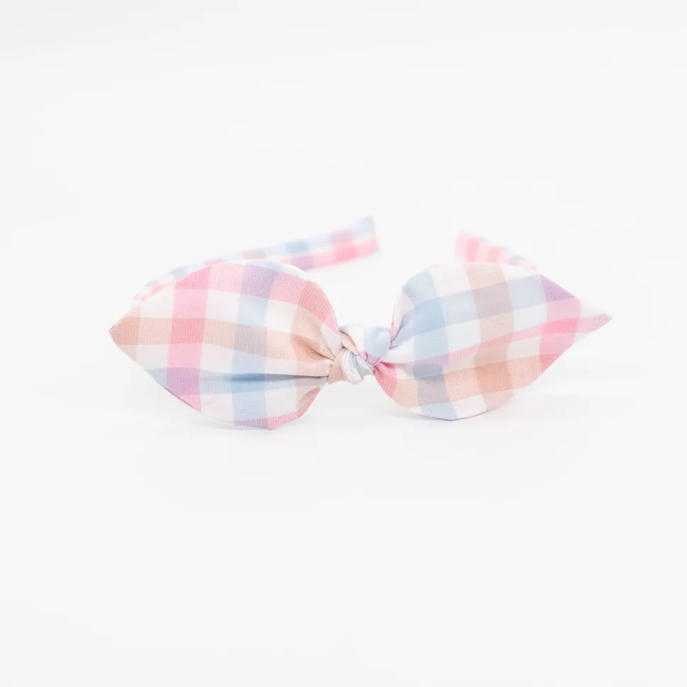 Diadema lazo vichy tricolor hecha a mano