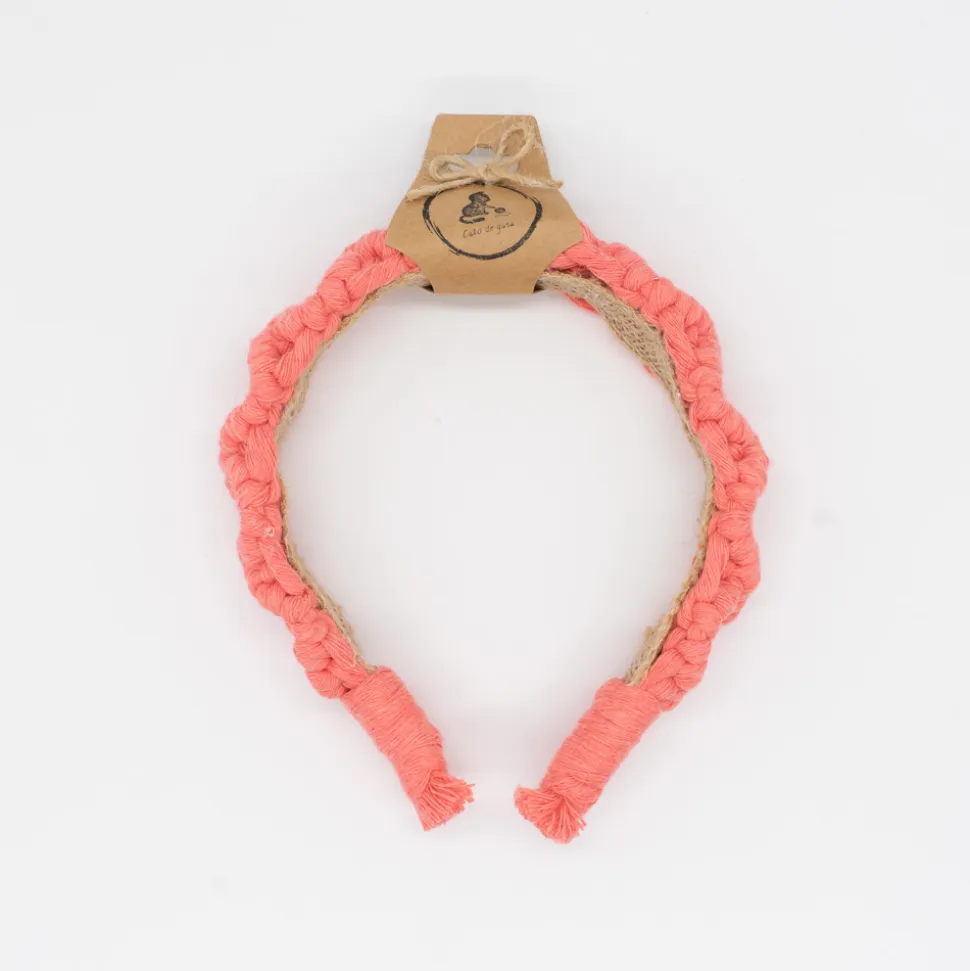Diadema macramé color coral