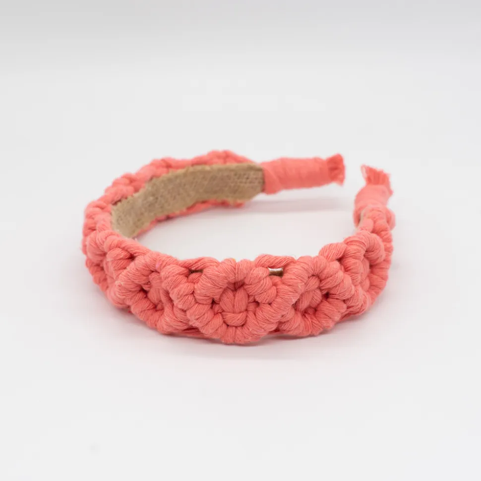 Diadema macramé color coral