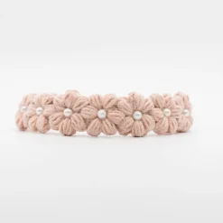 Diadema niña flores crochet perla rosa empolvado