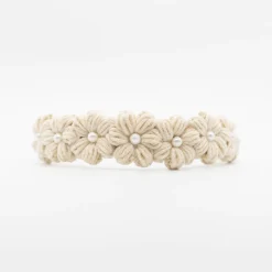 Diadema niña flores crochet perla beige