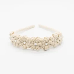 Diadema niña flores crochet perla beige