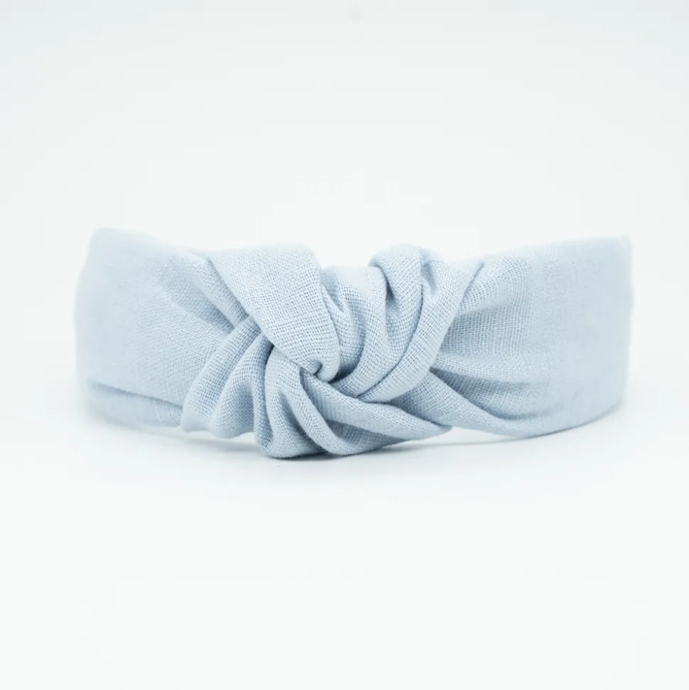 Diadema nudo azul celeste lino hecha a mano