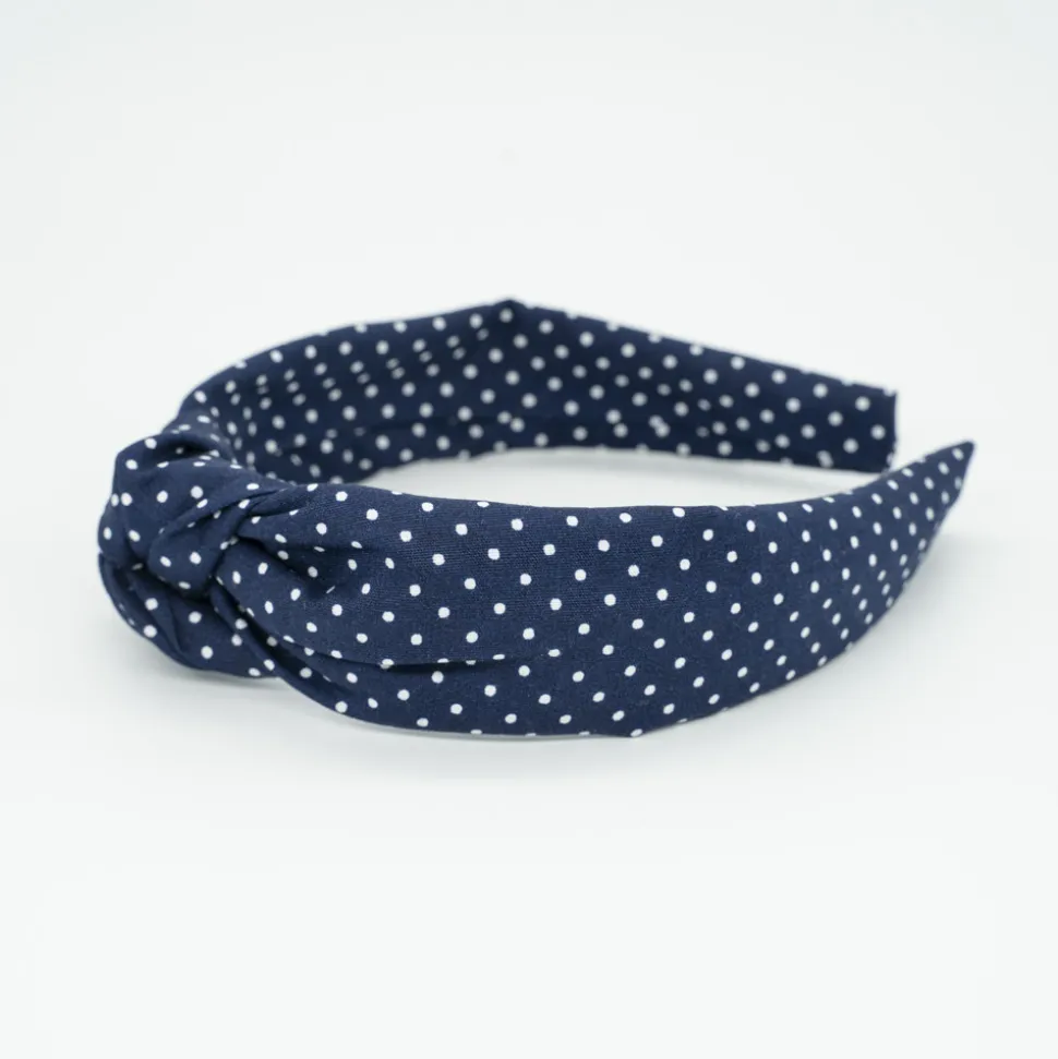 Diadema nudo azul marino topos hecha a mano
