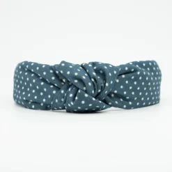 Diadema nudo azul petrol topos hecha a mano