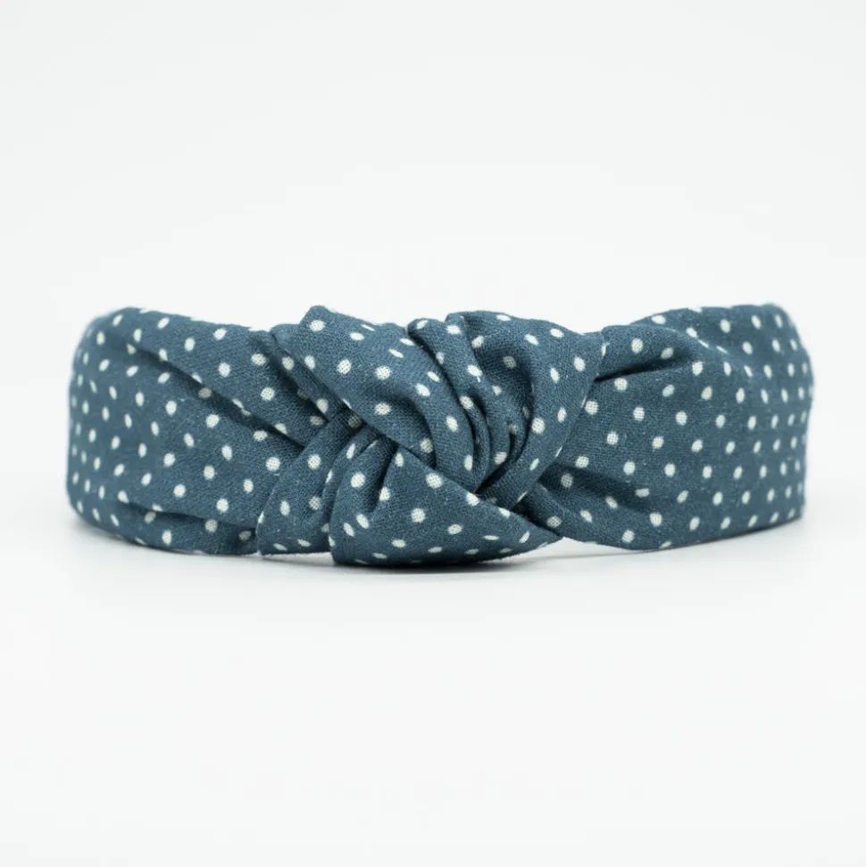 Diadema nudo azul petrol topos hecha a mano