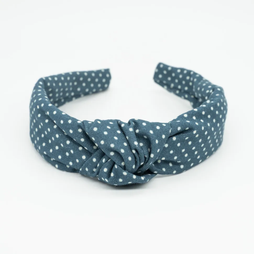 Diadema nudo azul petrol topos hecha a mano