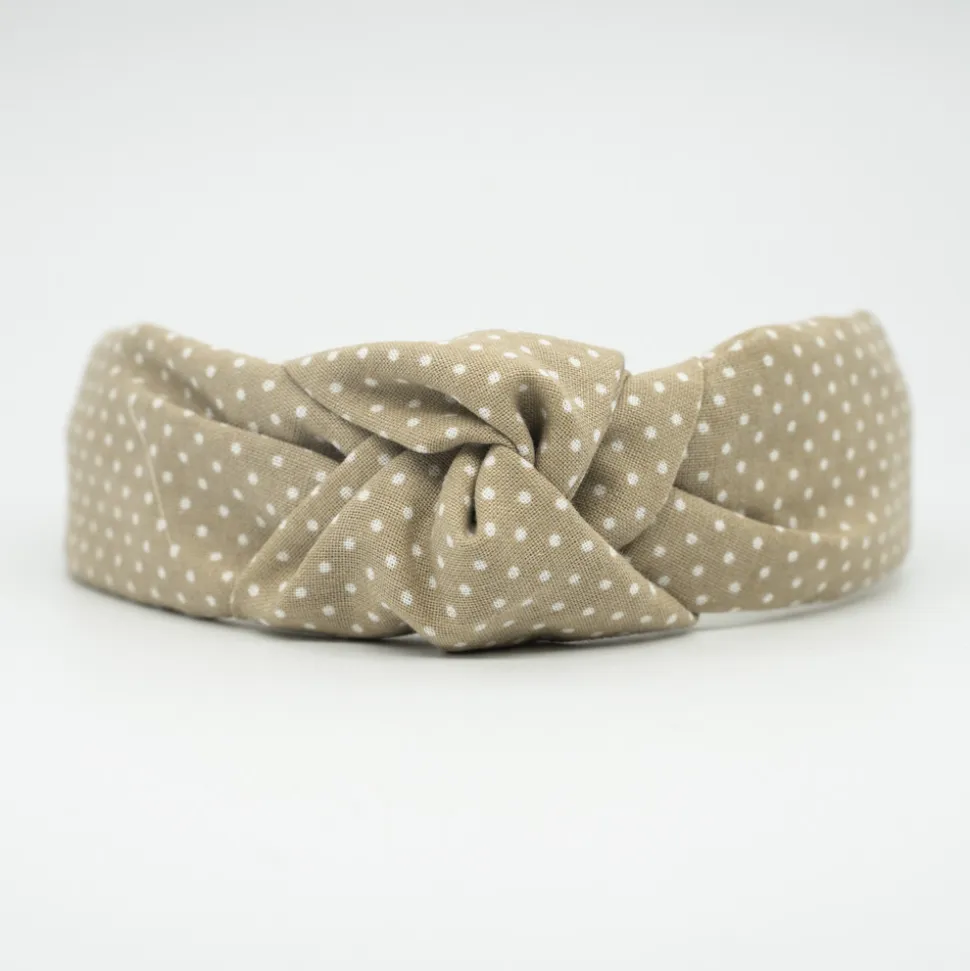 Diadema nudo beige topos hecha a mano