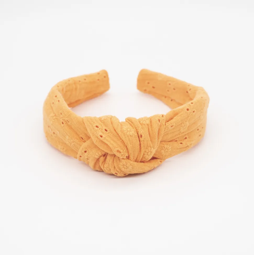 Diadema nudo bordada naranja hecha a mano