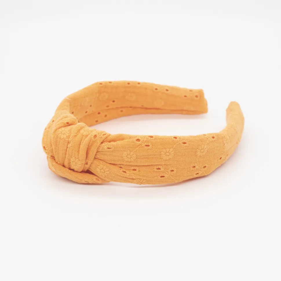 Diadema nudo bordada naranja hecha a mano