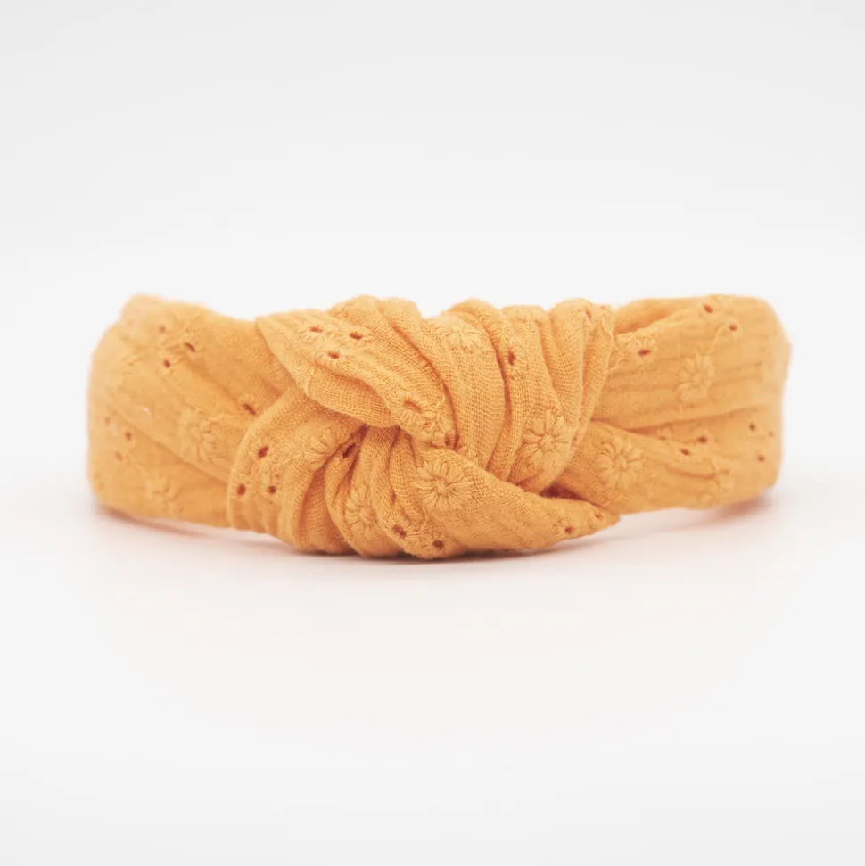 Diadema nudo bordada naranja hecha a mano