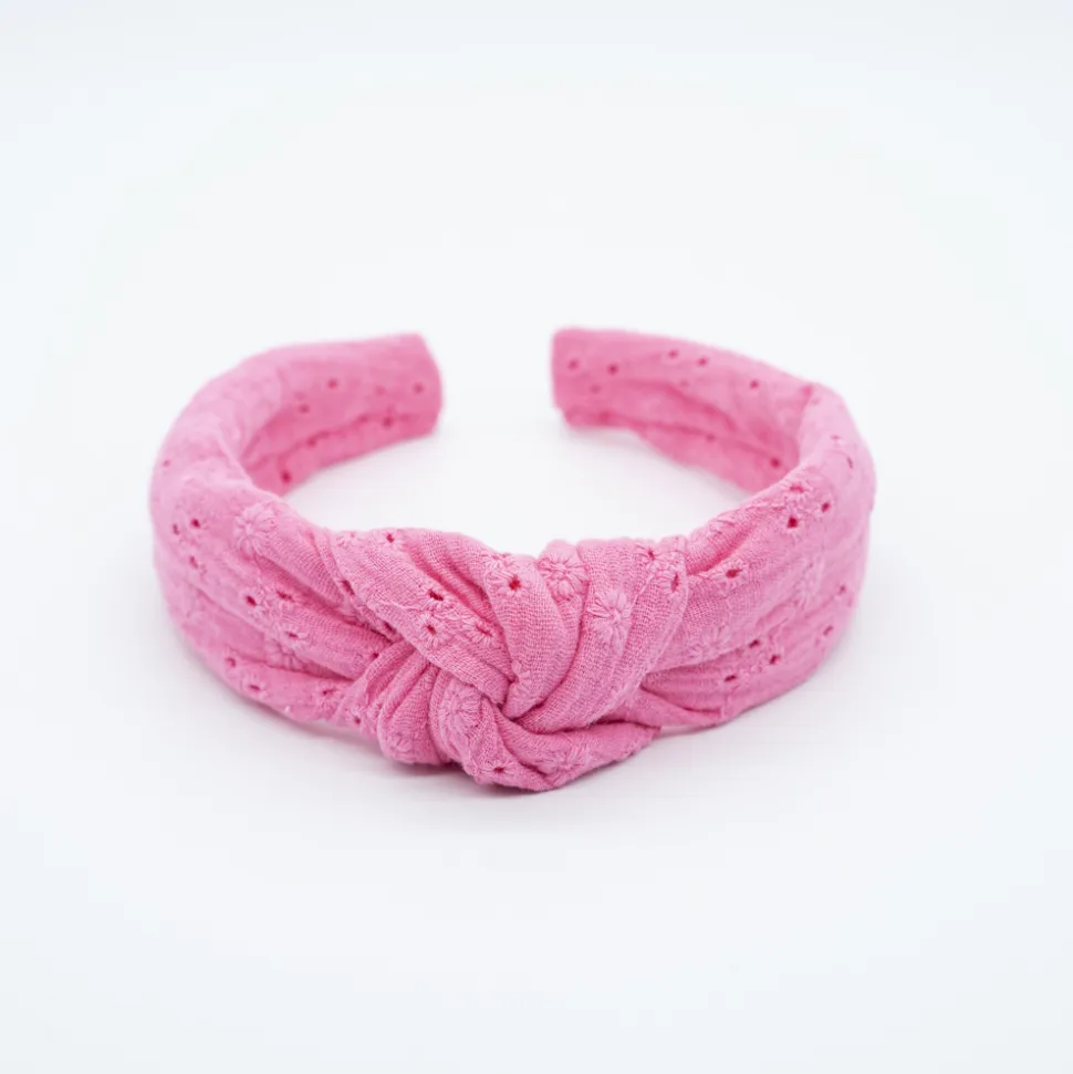 Diadema nudo bordada rosa fucsia hecha a mano