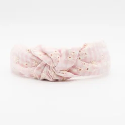 Diadema nudo bordada vichy rosa hecha a mano