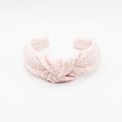 Diadema nudo bordada vichy rosa hecha a mano