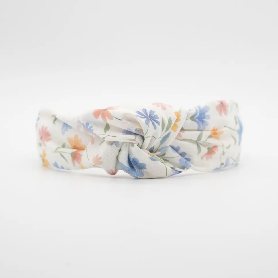 Diadema nudo flores tonos pastel hecha a mano