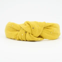 Diadema nudo gasa amarillo ocre topos oro hecha a mano