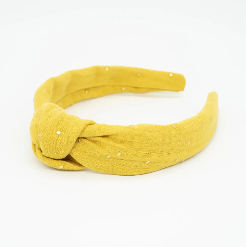Diadema nudo gasa amarillo ocre topos oro hecha a mano