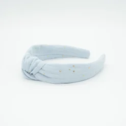 Diadema nudo gasa azul celeste topos oro hecha a mano