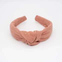 Diadema nudo gasa naranja terracota topos oro hecha a mano