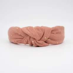 Diadema nudo gasa naranja terracota topos oro hecha a mano