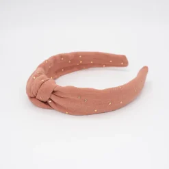Diadema nudo gasa naranja terracota topos oro hecha a mano