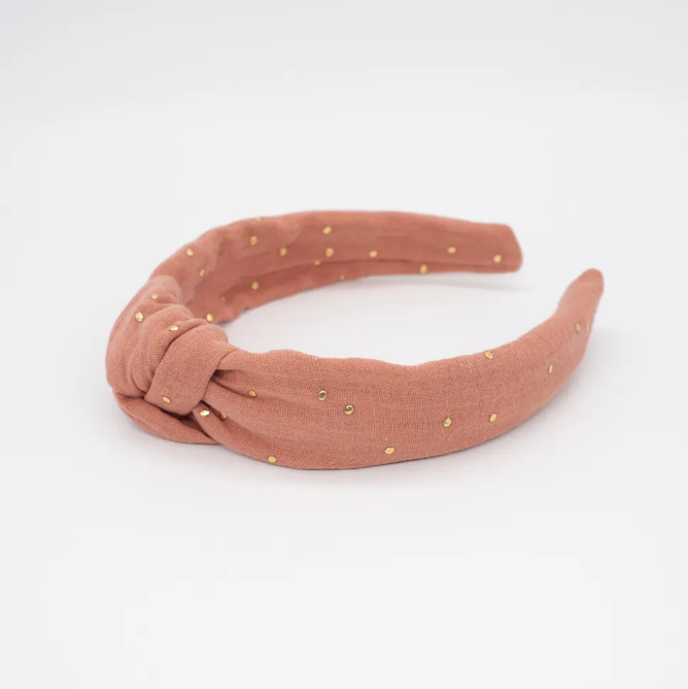 Diadema nudo gasa naranja terracota topos oro hecha a mano