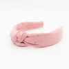 Diadema nudo gasa rosa topos oro hecha a mano