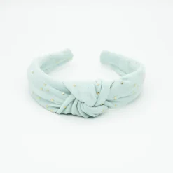 Diadema nudo gasa verde mint topos oro hecha a mano