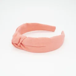 Diadema nudo light coral lino hecha a mano