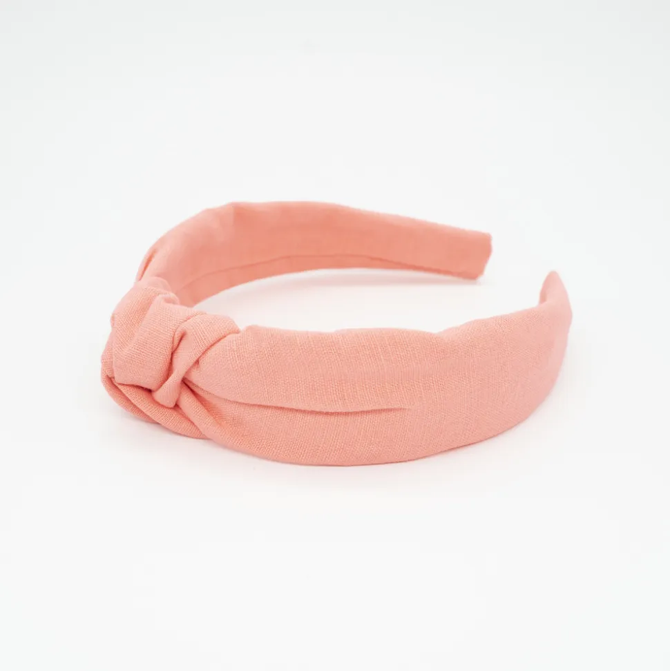 Diadema nudo light coral lino hecha a mano