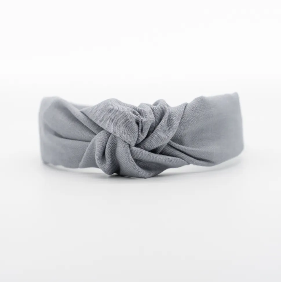 Diadema nudo lino gris hecha a mano