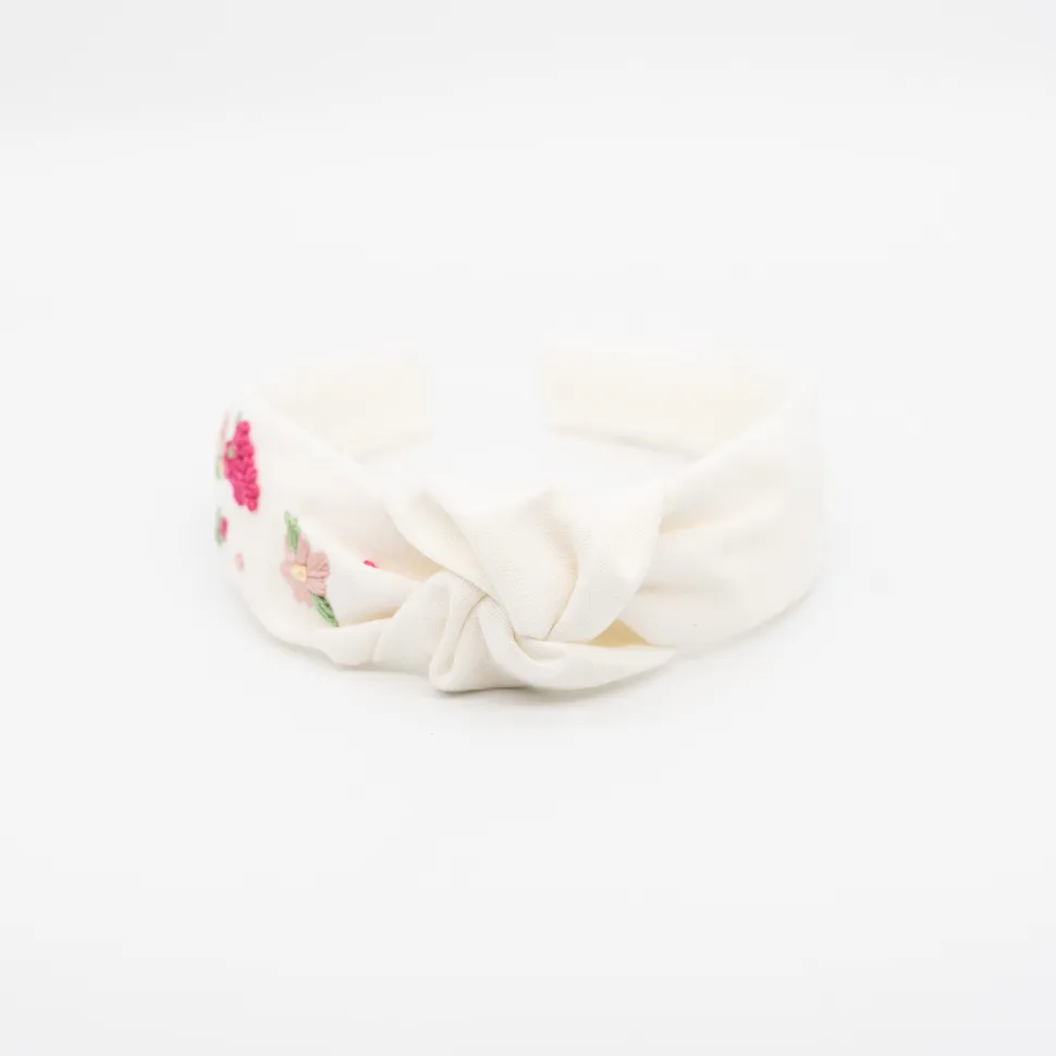 Diadema nudo lino marfil bordada a mano. PREMIUM