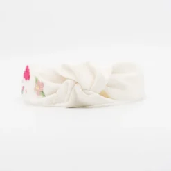 Diadema nudo lino marfil bordada a mano. PREMIUM