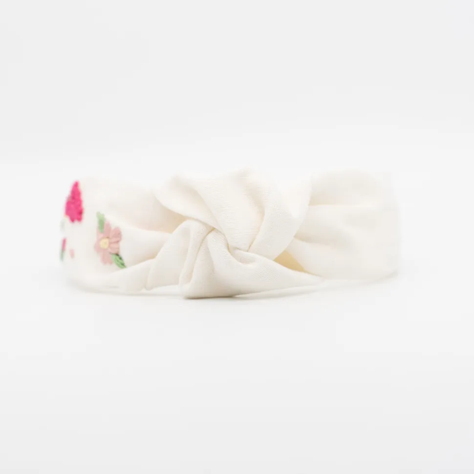Diadema nudo lino marfil bordada a mano. PREMIUM