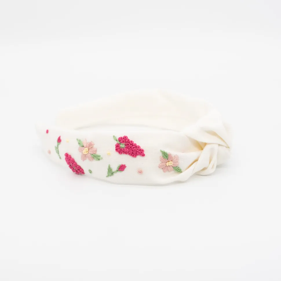 Diadema nudo lino marfil bordada a mano. PREMIUM