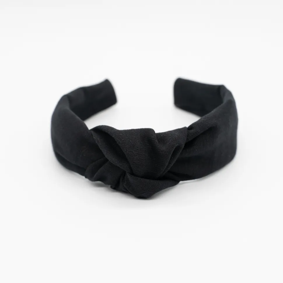 Diadema nudo lino negra hecha a mano