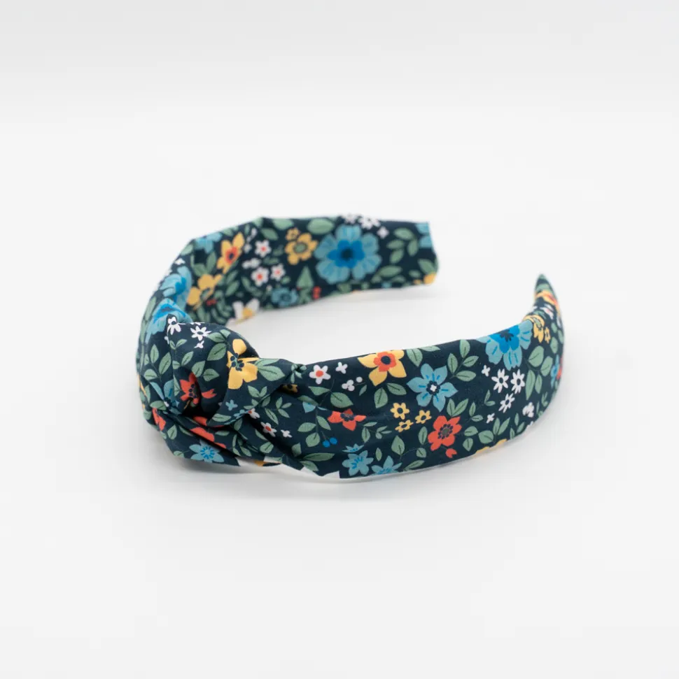 Diadema nudo negra flores color hecha a mano