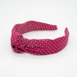 Diadema nudo rojo fresa topos hecha a mano