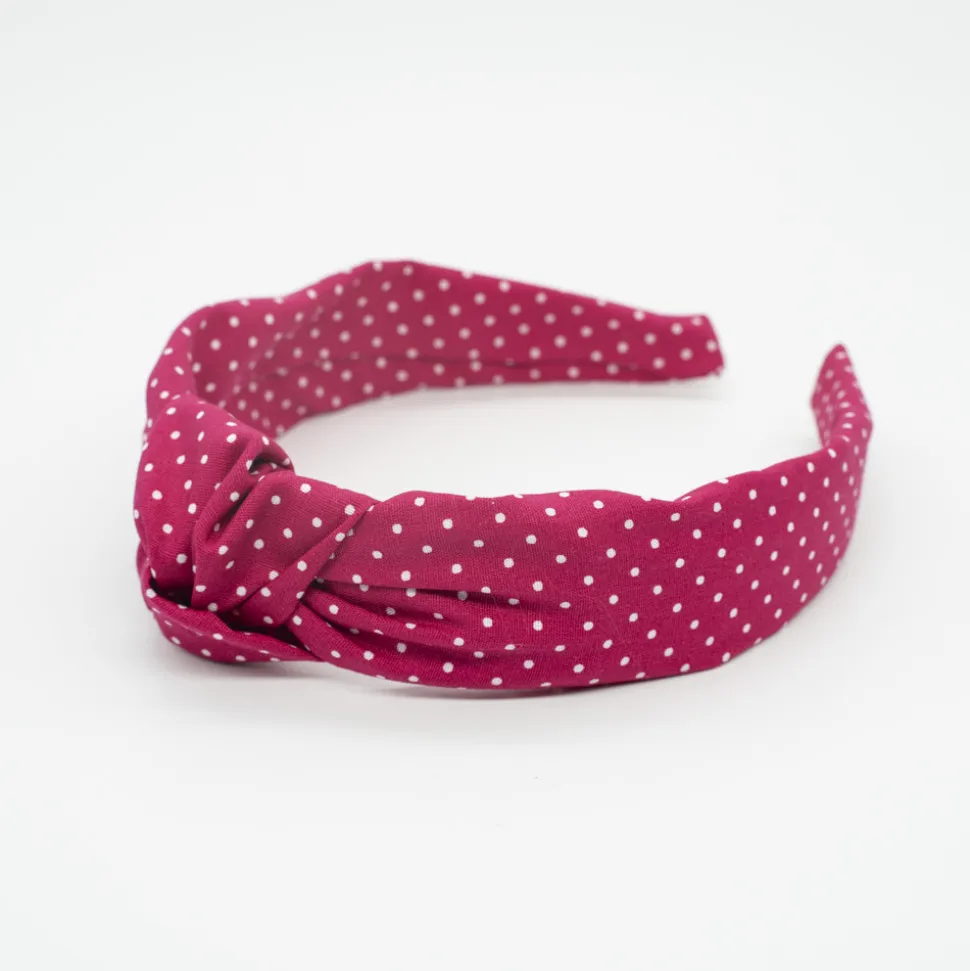 Diadema nudo rojo fresa topos hecha a mano