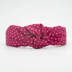 Diadema nudo rojo fresa topos hecha a mano