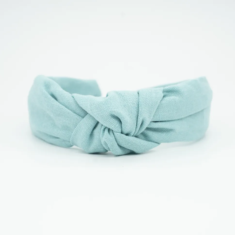 Diadema nudo verde agua lino hecha a mano