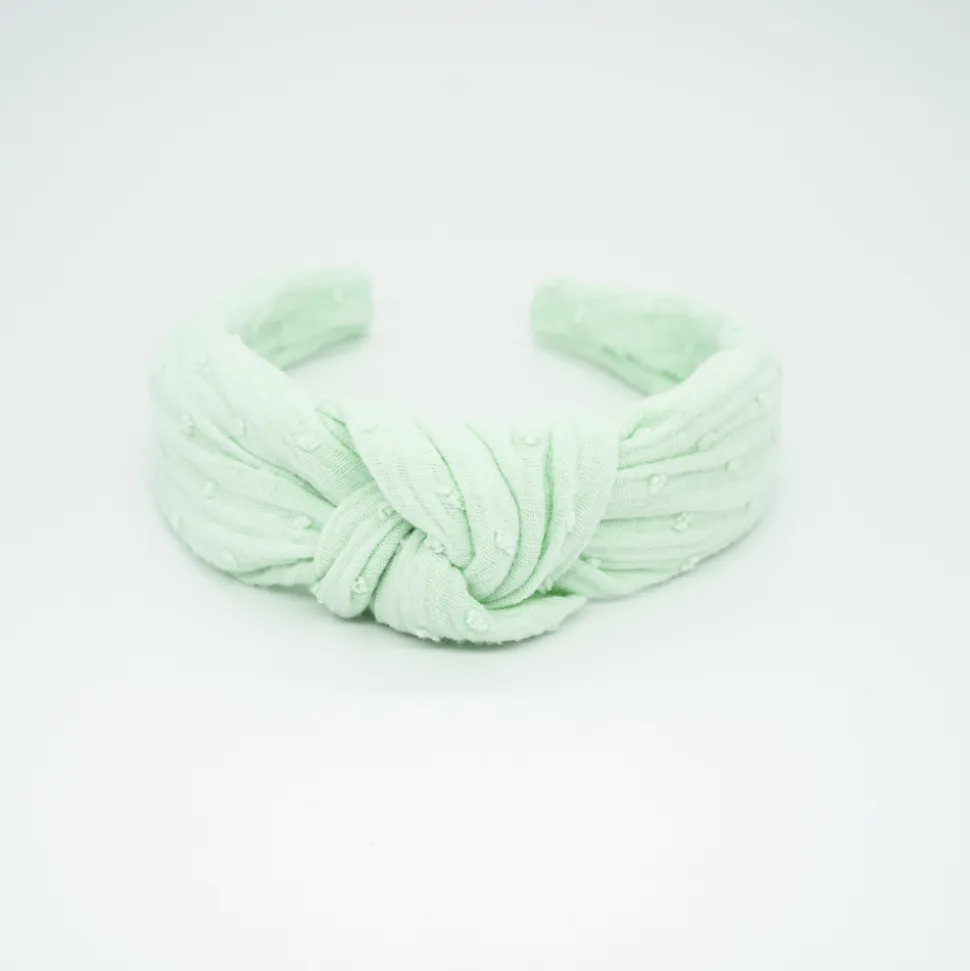 Diadema nudo verde mint plumeti hecha a mano
