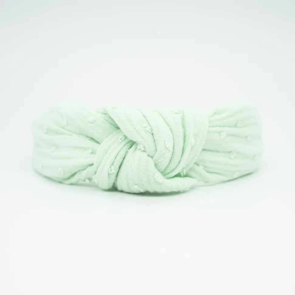 Diadema nudo verde mint plumeti hecha a mano
