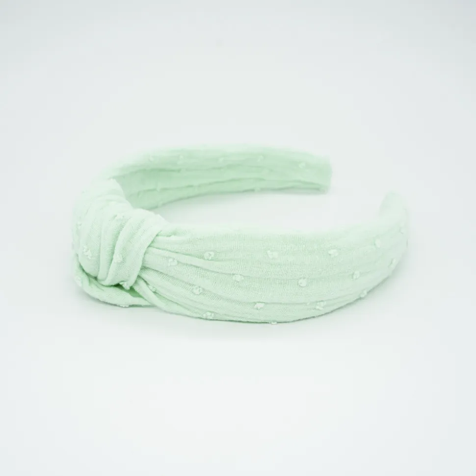 Diadema nudo verde mint plumeti hecha a mano
