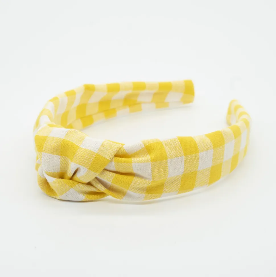 Diadema nudo vichy amarillo hecha a mano