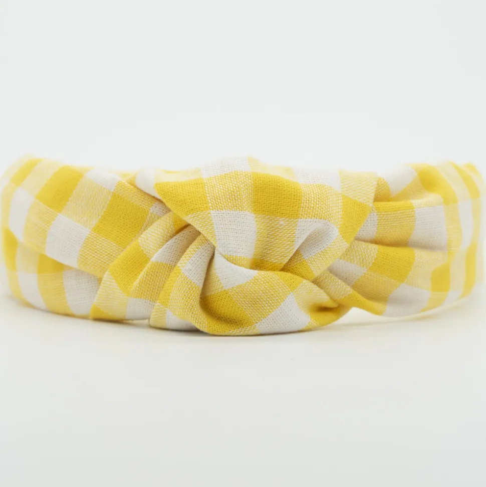 Diadema nudo vichy amarillo hecha a mano
