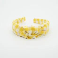 Diadema nudo vichy amarillo hecha a mano