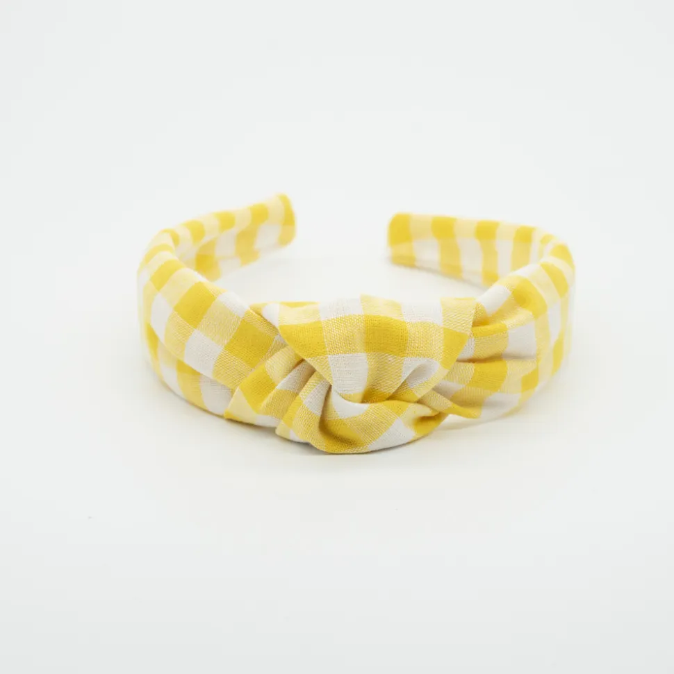 Diadema nudo vichy amarillo hecha a mano