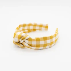 Diadema nudo vichy amarillo ocre hecha a mano